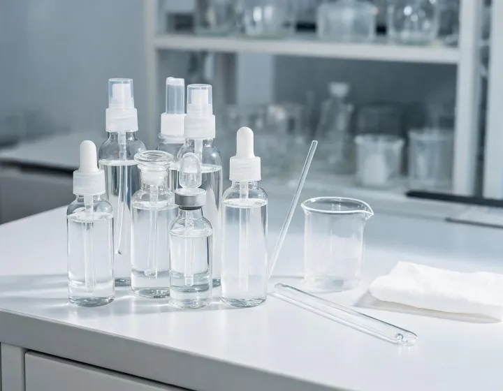Niacinamide Serum Sourcing on a cosmetics bench, illustration only
