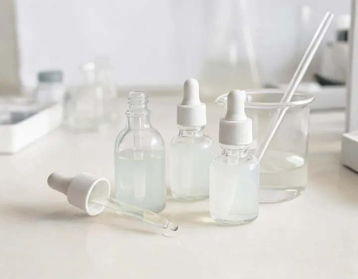 niacinamide serum uses on a cosmetics bench, illustration only